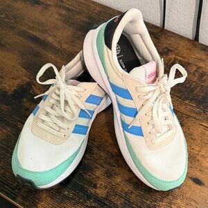 Adidas Women's Cream, Blue, and Green Sneakers